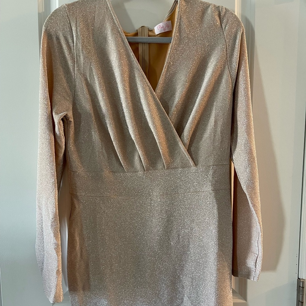 Pink Lily Shimmering Gold Long Sleeve Dress